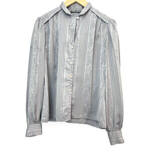 Vintage Veronica Michaels Grey Prairie Blouse‎ Size 11/12 Large Gray Paisley Top